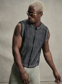 Manfinity Streetrush Chaleco de punto sin mangas de rayas casual para hombres