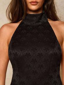 COSMINA Women's Floral Jacquard Open Back Halter Tank Top, Fitted & Sexy,Concert For Women,Office Wear Women, Going Out, Night Out - Black - View 6