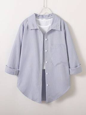 SHEIN Tween Girl Striped Lightweight Sun Protection Shirt, Spring & Summer,Holiday,Summer,Travel