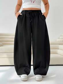 Solflare 女士大码休闲黑色阔腿裤