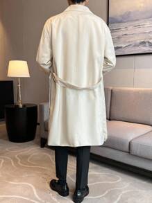 Claim Dot 男士纯色翻领长袖双排扣休闲风衣，米色，送给男友的绝佳礼物，韩版、欧版、复古风，秋季必备。 - 杏色 - 查看 2