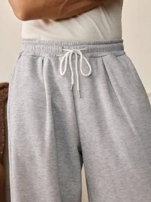 SWAVVY Pantalones casuales de hombre de unicolor con cordón en la cintura, otoño