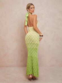 Lumalex Fall Modest Old Money Coquette Glitter Holiday Party Outfit Rave Festival Outing  Swim Vacation Bohemian BOHO Sea Beach Hot Outdoor Richly Layered Wedding Season Banquet Coming Of Age Ceremony Beach Seaside Halter Fitted Gradient Sweater Dress For Women Crochet Maxi Dress Lime Green Maxi Dress Halter Neck Crochet Dress Resort Wear Cruise Dress Sexy Dress