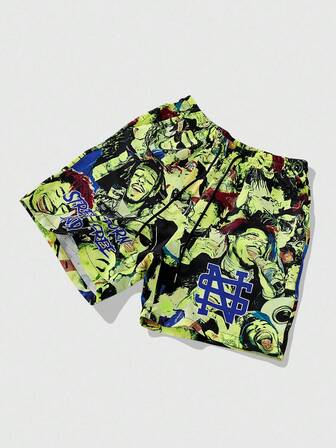 Street Life Men's Character Printed Woven Shorts, Suitable For Daily Wear In Spring And Summer