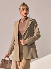 CLARA VERO Women Solid Color Button Detailed Blazer Jackets - Krem - View 6