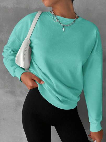 Cotton Solid Drop Shoulder Sweatshirt