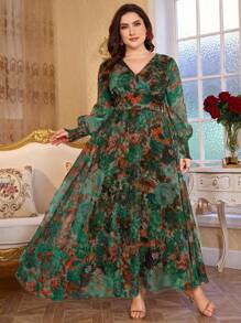 Modelyn Đầm dài tay chữ V dáng chữ A rộng rãi sang trọng thanh lịch mới - Màu xanh lá cây đậm - Xem 4