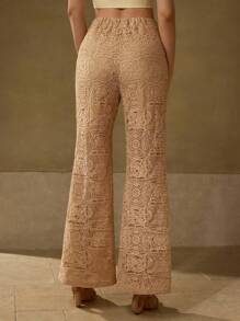 MOTF PREMIUM GUIPURE LACE WIDE LEG SUIT PANTS - Coffee Brown - View 4
