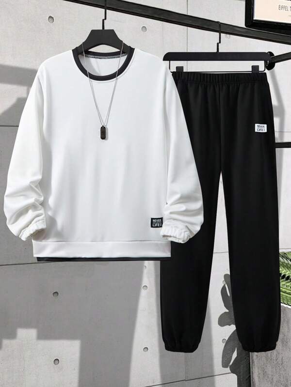 2pcs/Set Young Men Crewneck Sweatshirt Suit, Casual Sports Stylish Outfit, Spring/Autumn