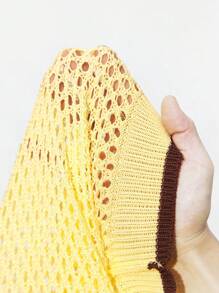 Maija Áo khoác cardigan len cổ tròn dáng rộng trễ vai mùa thu 2025, áo khoác ngoài công sở khoét lỗ phong cách du lịch cho nữ, đồ đi biển - Màu vàng - Xem 8