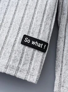 SHEIN 2pcs Letter Patched Detail Turtleneck Ribbed Tee - Multicolor - View 4