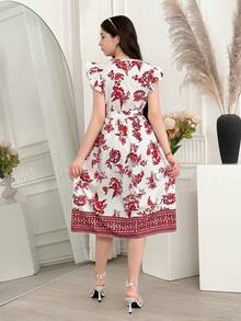 Đầm chữ A cổ bèo nhún họa tiết hoa thanh lịch cho bé gái tuổi teen, đầm thường ngày mùa hè - Màu Hồng Tươi - Xem 2