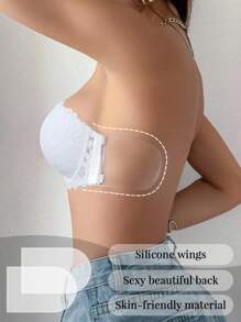 1pc Lace Lingerie Bra, Underwire Plunge Lingerie Bra For Small Bust, Push Up Invisible Backless Lingerie Bra - White - View 3