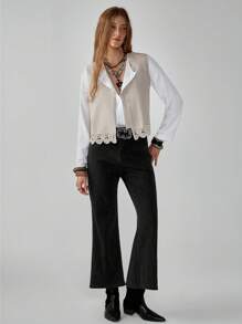 Florisole Women's Boho Embroidered Open Front Solid Color Shirt Western Blouses White Western Top Western Tops Fall Cloth For Women