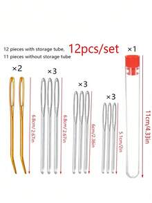 17pcs/Set Stainless Steel Tapestry Needles(12pcs)+Colored Bent Crochet Hooks (4pcs) With 1 Storage Box ForSewing, Crocheting, DIY Knitting (All Styles & ColorsRandom) - Multicolor - View 7