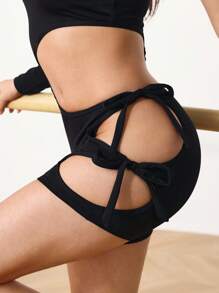 Menodora SHEIN Sport Menodora SHEIN Sport 女士纯色无袖镂空扭纹连体裤 - 黑色 - 查看 7