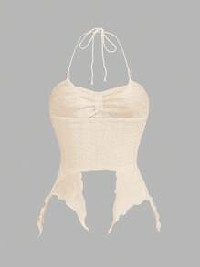 SHEIN ICON Drawstring Front Asymmetrical Hem Halter Top