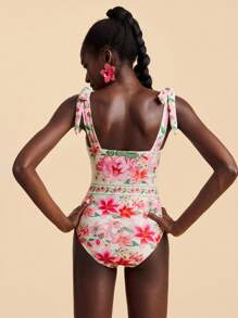 Travachic 1 件女式花卉印花连体泳衣，度假海滩风格
