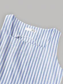 SHEIN Tween Girls Blue And White Striped Midi Dress With Square Neck And Flared Hem Girls Blue Striped Dress Tween Girl Striped Dress Girls Striped Summer Dress