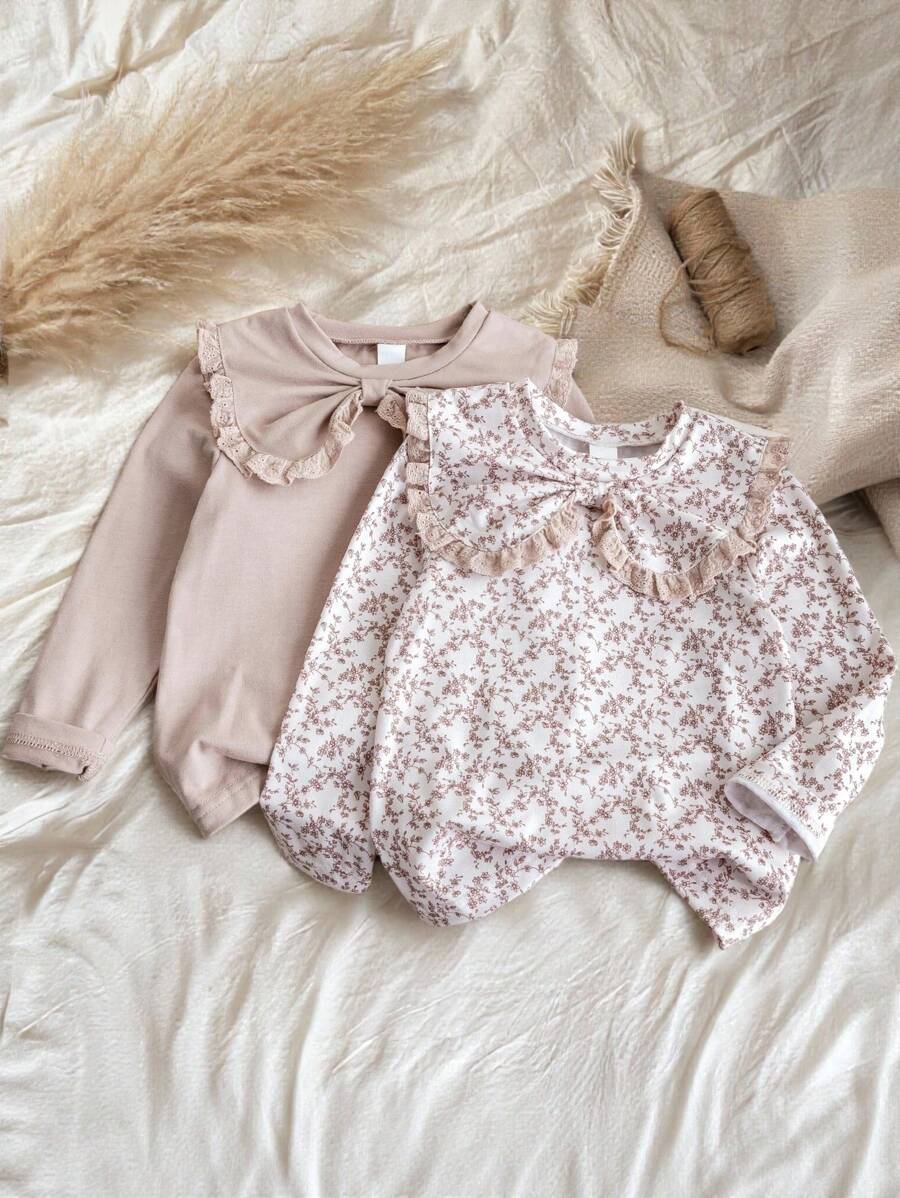 SHEIN Vintaside Kids 2 件套年轻女孩花朵洋娃娃领 T 恤 - 彩色 - 查看 1