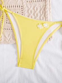 Bonvoyette Yellow Triangle Floral Trim Elegant Women Bikini Set For Summer Beach Vacation