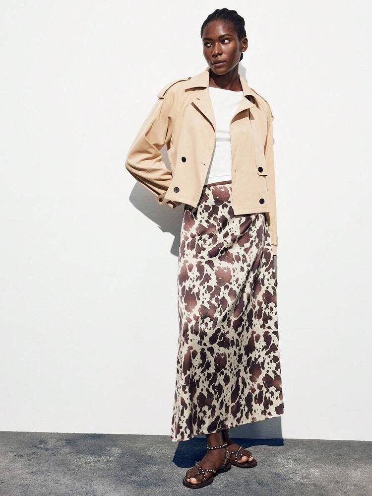 SHEIN Maija Outfit Deas For Skirt,Women's Elegant Fashionable Full-Print Skirt Animal Print Resort Wear Cow Print Maxi Skirt,Vacation Outfits Women