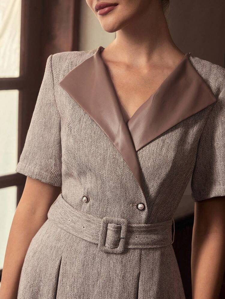 ZEYLAH BELTED TWEED CINCHED WAIST A-LINE DRESS