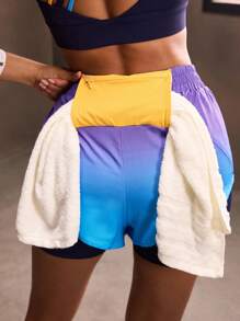 Powerista Ensemble de sport pour femmes avec imprimé lettres, couleurs contrastées et dos croisé pour l'été. Tenue de sport pour femmes. - Bleu azur - Voir 4