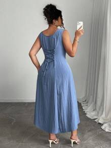 Elenzga Plus Size Women Square Neck A-Line Cinched Waist Elegant Dress, Bow, Birthday, Summer, Romantic, Graduation, Wedding Guest