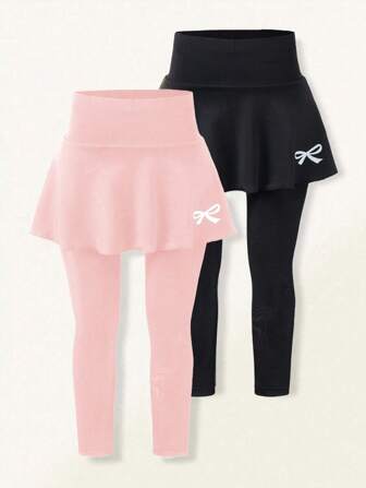 SHEIN Set van 2 meisjes casual en elegante prinsessenjurken met strik en vlinderprint, rok en legging, voor lente en zomer, vakantie, zomer en reizen.