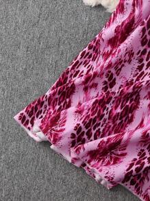 DreamSkyne 2 قطعة/طقم ملابس علوية وتنورة طباعة زهرية ثلاثية الأبعاد نمط فهد للنساء ذوات المقاسات الكبيرة مع أكمام قصيرة - وردي - مشاهدة 5