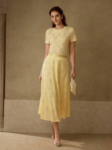 MOTF PREMIUM RHINESTONE DETAIL JACQUARD SKIRT - Yellow - View 7