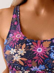 Swim Lushoire Women's Summer Floral All-Over Print Thick Strap Tank Top And Bikini Set, Beach Outfit - Multicolor - View 5
