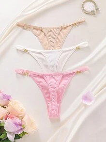 SHEIN 3条装女士纯色O型环腰丁字裤 - 彩色 - 查看 2