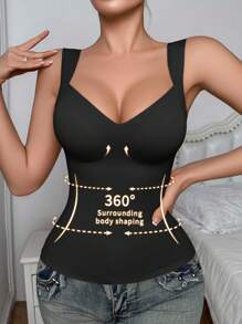 SHEIN 1 件女士无缝塑身吊带背心，腰腹塑形，简约设计，可外穿，塑身 - 黑色 - 查看 5