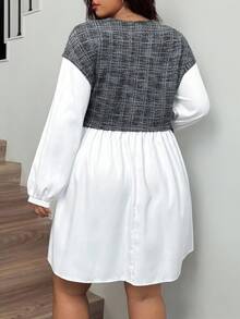 Comfortcana Retro Plaid Contrast Color Loose Fit Plus Size Women Long Sleeve Casual Dress - Multicolor - View 2