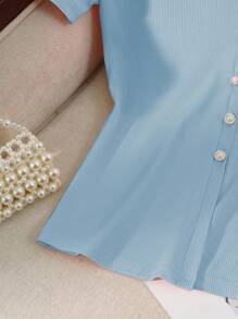 Franclia 女式夏季纯色圆领插肩袖短袖休闲单扣T恤