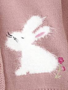 SHEIN Vintaside Kids 女婴粉色针织开衫，可爱兔子提花刺绣毛衣，可爱百搭的秋冬季开衫 - 粉色 - 查看 4