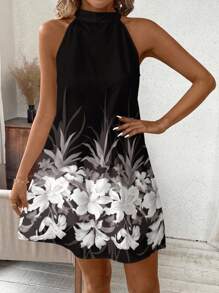 SHEIN Clasi Vestido corto casual con cuello redondo y estampado floral para mujer, adecuado para el verano