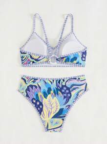 Swim Vcay 2 件套女士夏季沙滩装，随机颜色花卉印花吊带上衣和高腰下装泳衣 - 彩色 - 查看 6