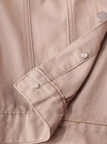 Slaydiva Casual Washed Distressed Cropped Denim Jacket - Apricot - View 8