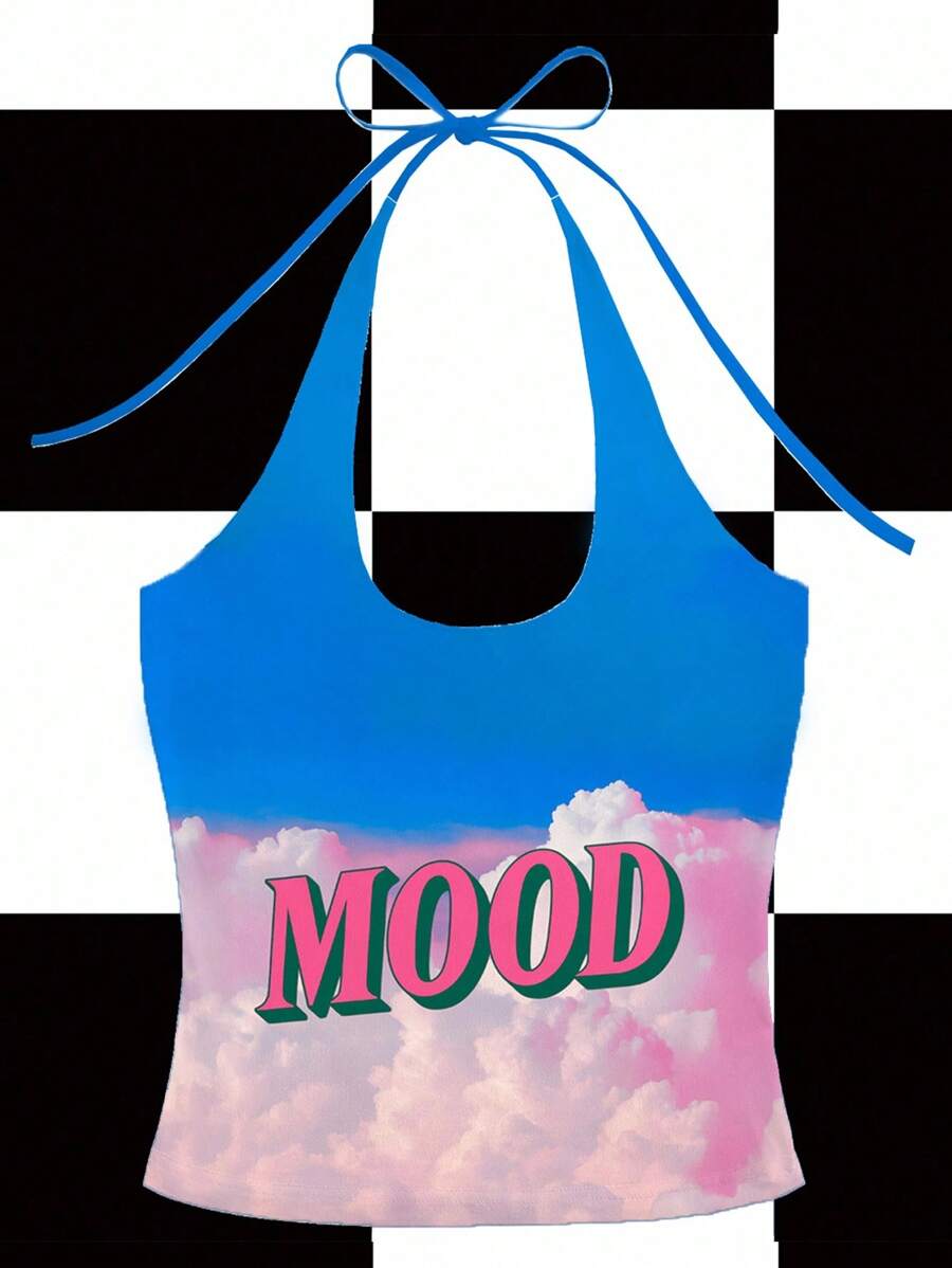 myriadwaveart Women's Summer Casual Sky & Cloud Print Halter Top - Multicolor - View 1