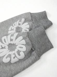 Manfinity EMRG Men's Letter Print Zip Up Hooded Casual Sweatshirt Grey Graphic Zip Up Hoodie , Fall, Long Sleeve Top - Grey - View 4