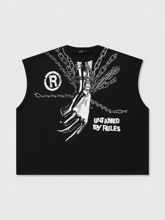 Grunge Punk Men's Casual Summer Chain Print Tank Top, Loose Short-Cut Style