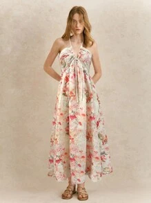 Écloséra 夏季性感露背花卉印花挂脖连衣裙 - 彩色 - 查看 4