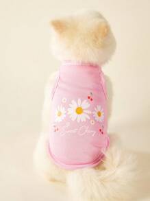 PETSIN 2pc Pet Cat Dog Universal Pink Daisy Cute Print Casual Comfortable Breathable Dog Vest - Multicolor - View 4