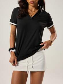 Velisys Velisys 1pc Women's Daily Fitness Sports Polo Shirt With Color Blocking, Short Sleeve - Multicolor - View 3