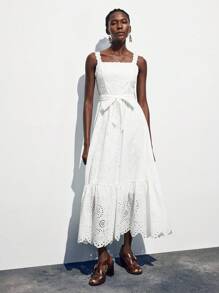 Maija 女式简约纯色束腰荷叶边肩带可调节腰部休闲假日迷你连衣裙女式端庄连衣裙女式端庄连衣裙女式毕业礼服夏季度假连衣裙夏季度假连衣裙 Fairycore 全白全白派对装女式婚礼宾客礼服优雅波西米亚风女装波西米亚风女装婚礼宾客礼服女式婚礼宾客礼服婚礼宾客礼服 - 白色 - 查看 6