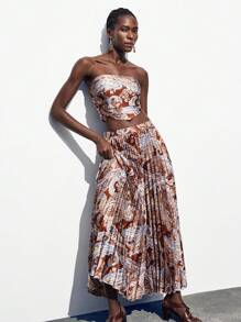 Maija Bộ đồ hai mảnh gồm áo ống ngắn in họa tiết Paisley và chân váy xếp ly dành cho nữ, thích hợp cho kỳ nghỉ hè ở bãi biển, bộ chân váy xếp ly, bộ váy maxi hai mảnh, trang phục lễ hội, trang phục nghỉ dưỡng. - Nhiều màu - Xem 8