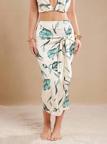 L'Amorae 女士节日花卉印花扭纹前中长裙 - 彩色 - 查看 1